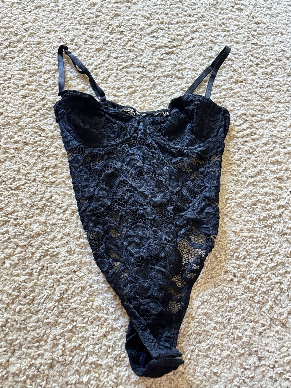 Black Sheer Floral Lace Bodysuit size M